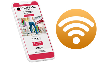 Smartphone se connectant au réseau WIFI d'une boutique avec un coupon électronique.